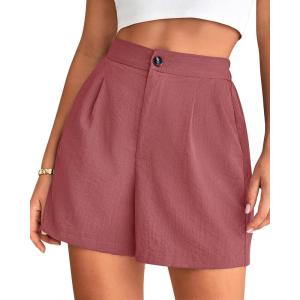 BTFBM Womens Shorts Dressy Casual Summer 2025 High Waisted Tailored Pleated Business Work Trouser Shorts with Pockets(Dusty Pink)