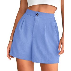 BTFBM Womens Shorts Dressy Casual Summer 2025 High Waisted Tailored Pleated Business Work Trouser Shorts with Pockets(Light Blue)