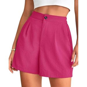 BTFBM Womens Shorts Dressy Casual Summer 2025 High Waisted Tailored Pleated Business Work Trouser Shorts with Pockets(Rose Red)