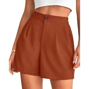 BTFBM Womens Shorts Dressy Casual Summer 2025 High Waisted Tailored Pleated Business Work Trouser Shorts with Pockets(Rust Red)