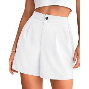 BTFBM Womens Shorts Dressy Casual Summer 2025 High Waisted Tailored Pleated Business Work Trouser Shorts with Pockets(White)