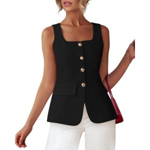 BTFBM Womens Sleeveless Suit Vests Dressy Casual Square Neck Business Work Waistcoat Spring Button Blazer Vest Tops 2026(Black)