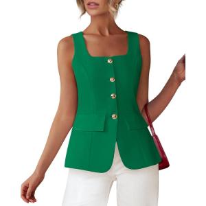 BTFBM Womens Sleeveless Suit Vests Dressy Casual Square Neck Business Work Waistcoat Spring Button Blazer Vest Tops 2026(Green)
