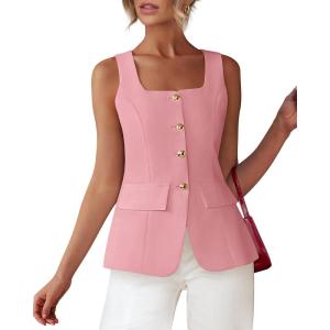 BTFBM Womens Sleeveless Suit Vests Dressy Casual Square Neck Business Work Waistcoat Spring Button Blazer Vest Tops 2026(Pink)