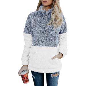 BTFBM Womens Sweatshirt Sherpa Quarter Zip Pullover Fall Winter 2025 Long Sleeve Fleece Sweaters Hoodies Sweatshirts(Blue)