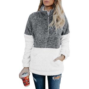 BTFBM Womens Sweatshirt Sherpa Quarter Zip Pullover Fall Winter 2025 Long Sleeve Fleece Sweaters Hoodies Sweatshirts(Grey)