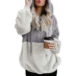 BTFBM Womens Sweatshirt Sherpa Quarter Zip Pullover Fall Winter 2025 Long Sleeve Fleece Sweaters Hoodies Sweatshirts(Q_light Grey)