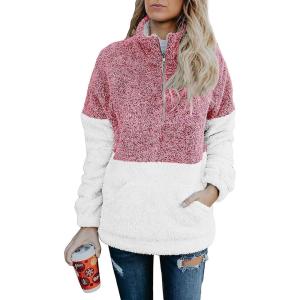 BTFBM Womens Sweatshirt Sherpa Quarter Zip Pullover Fall Winter 2025 Long Sleeve Fleece Sweaters Hoodies Sweatshirts(Red)