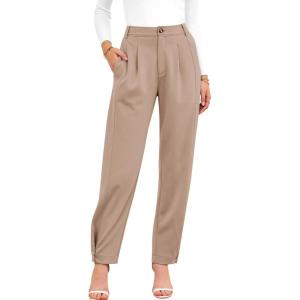 BTFBM Work Pants Women Business Casual Outfits Fall 2025 Elastic High Waist Dress Trousers Pockets Long Tapered Slacks(Beige)