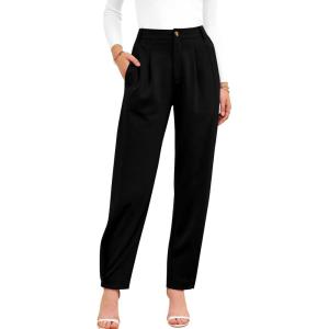 BTFBM Work Pants Women Business Casual Outfits Fall 2025 Elastic High Waist Dress Trousers Pockets Long Tapered Slacks(Black)
