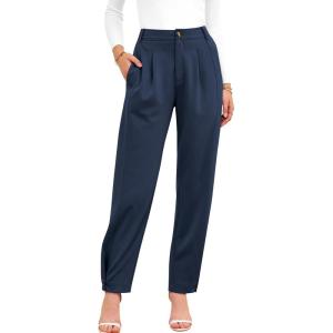 BTFBM Work Pants Women Business Casual Outfits Fall 2025 Elastic High Waist Dress Trousers Pockets Long Tapered Slacks(Dark Blue)