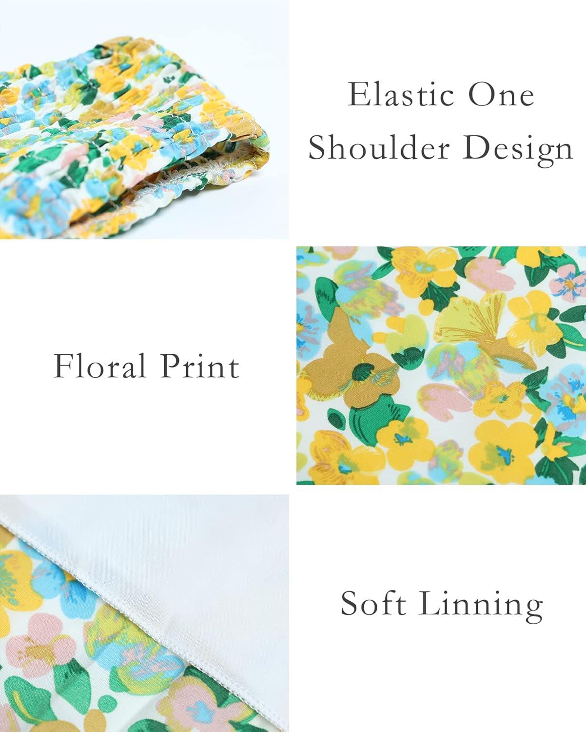 imageBTFBM 2026 Summer One Shoulder Dresses for Women Casual Spring Sleeveless Floral Flowy Smocked Boho Beach Maxi DressFloral White Yellow