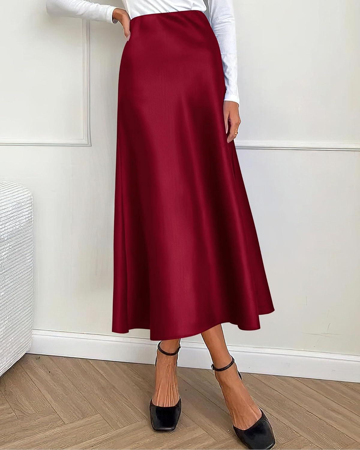 imageBTFBM 2026 Womens Spring Summer Long Satin Skirt Silk Elegant High Waist Cocktail Party Wedding Flowy ALine Midi Skirts