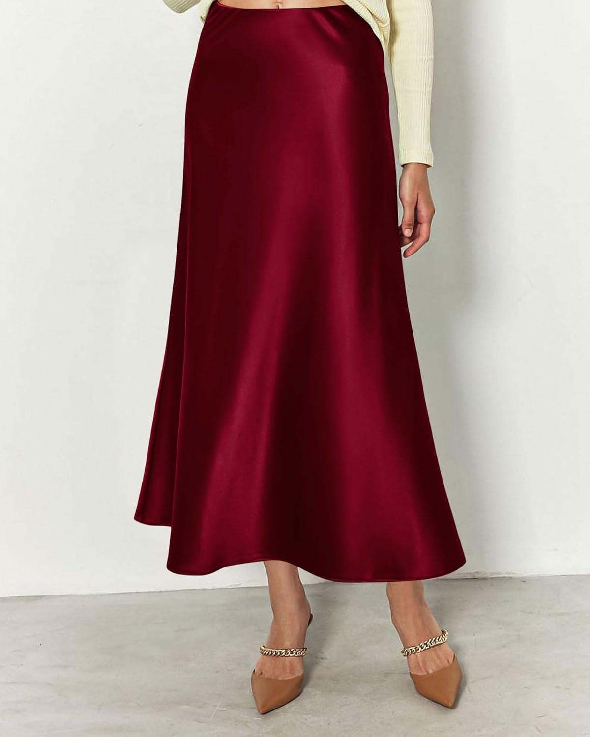 imageBTFBM 2026 Womens Spring Summer Long Satin Skirt Silk Elegant High Waist Cocktail Party Wedding Flowy ALine Midi Skirts