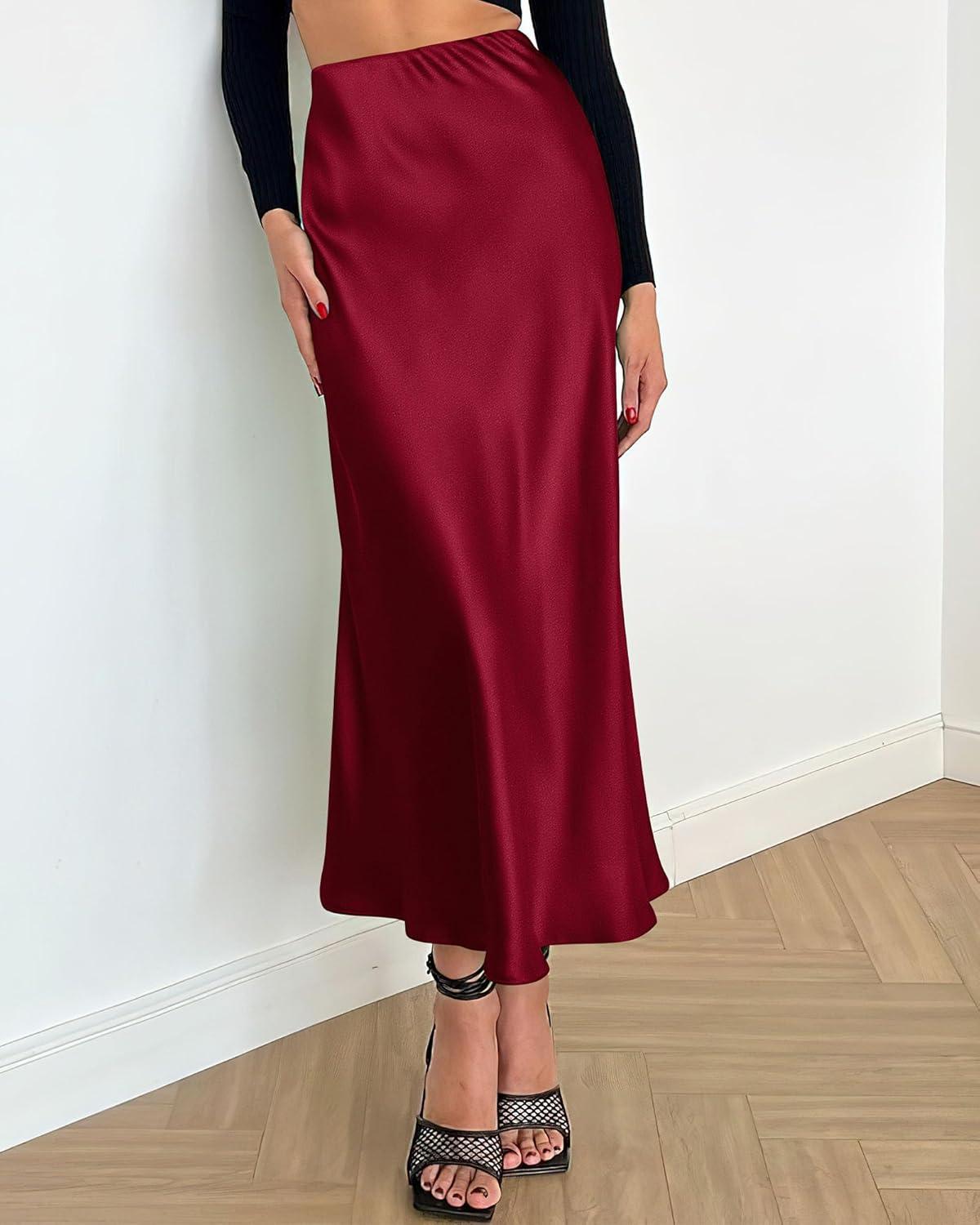 imageBTFBM 2026 Womens Spring Summer Long Satin Skirt Silk Elegant High Waist Cocktail Party Wedding Flowy ALine Midi Skirts