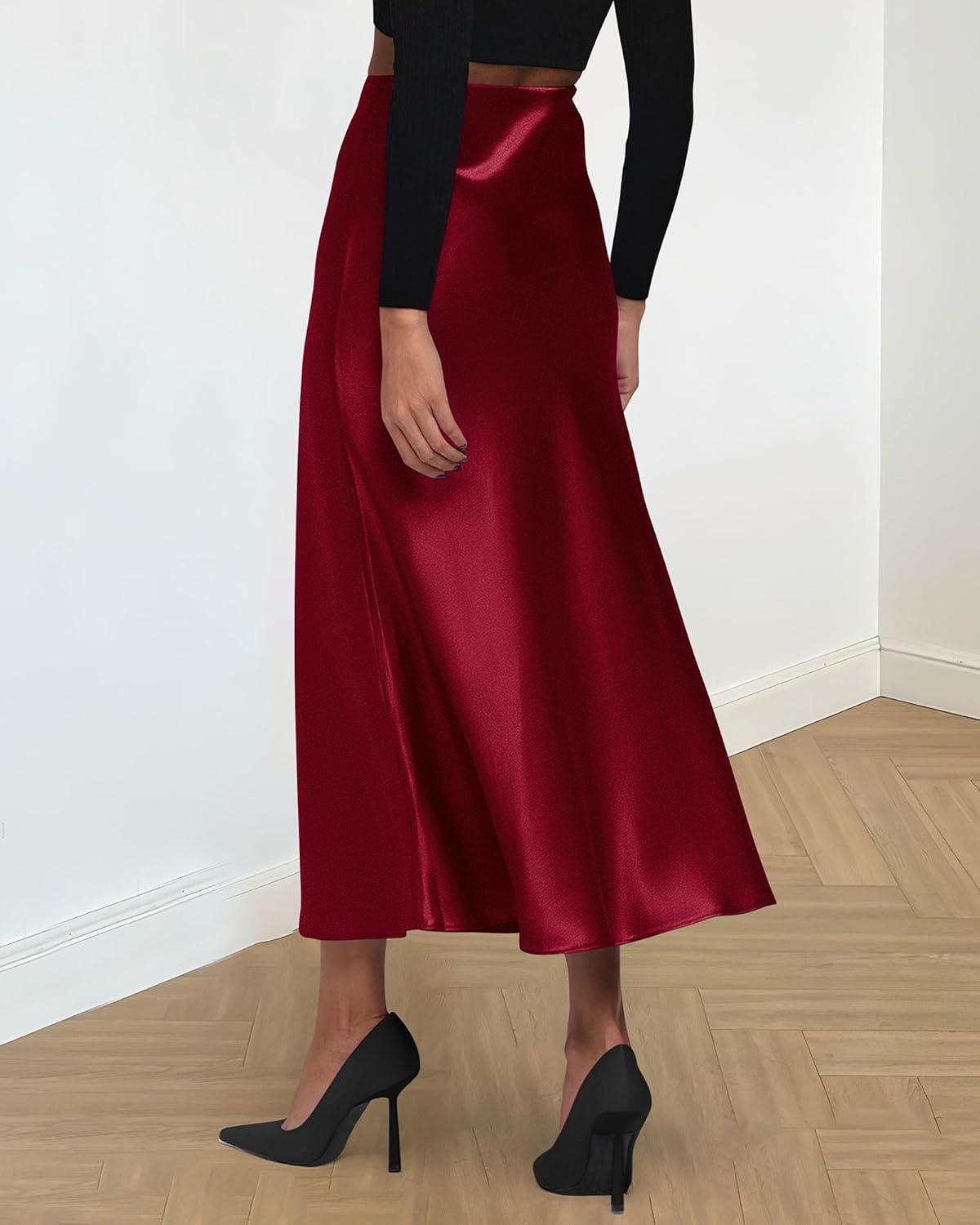 imageBTFBM 2026 Womens Spring Summer Long Satin Skirt Silk Elegant High Waist Cocktail Party Wedding Flowy ALine Midi Skirts