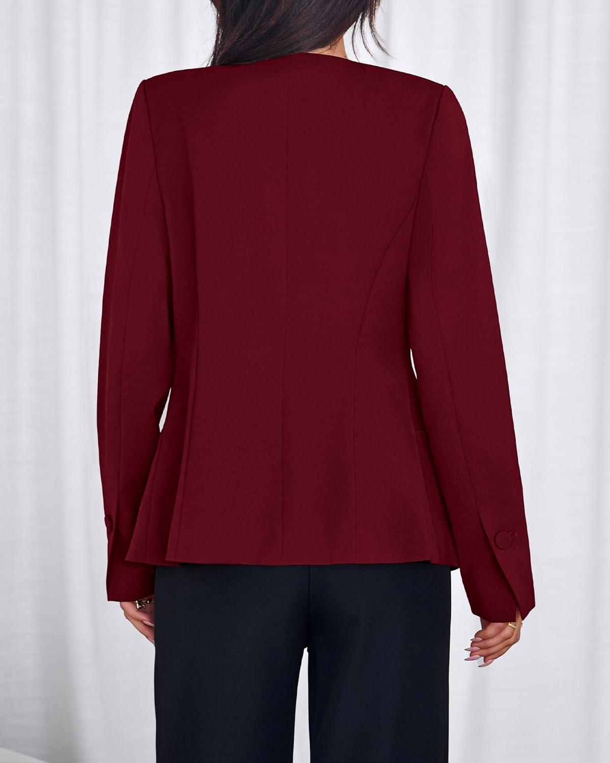 imageBTFBM Blazers for Women Business Casual Open Front Long Sleeve Button Work Office Suit Jackets Dressy Blazer PocketsBurgundy