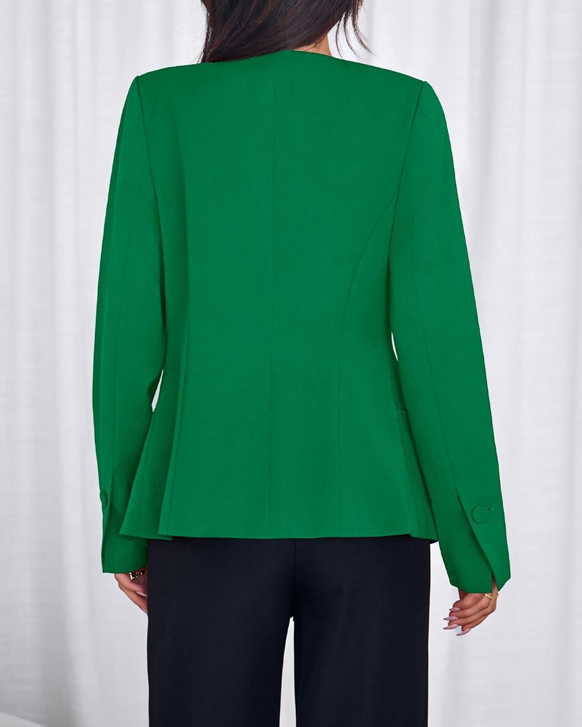 imageBTFBM Blazers for Women Business Casual Open Front Long Sleeve Button Work Office Suit Jackets Dressy Blazer PocketsGreen