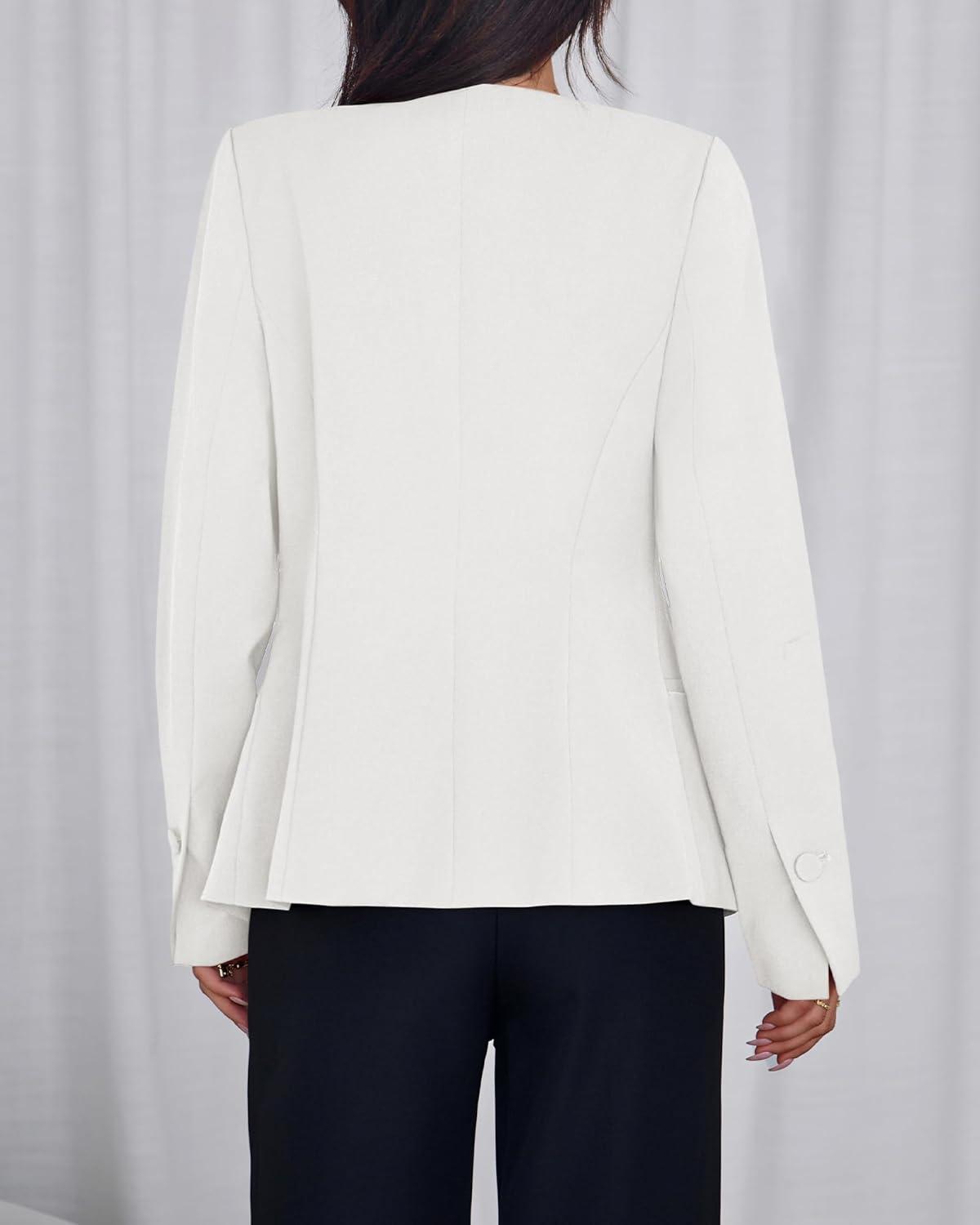 imageBTFBM Blazers for Women Business Casual Open Front Long Sleeve Button Work Office Suit Jackets Dressy Blazer PocketsWhite