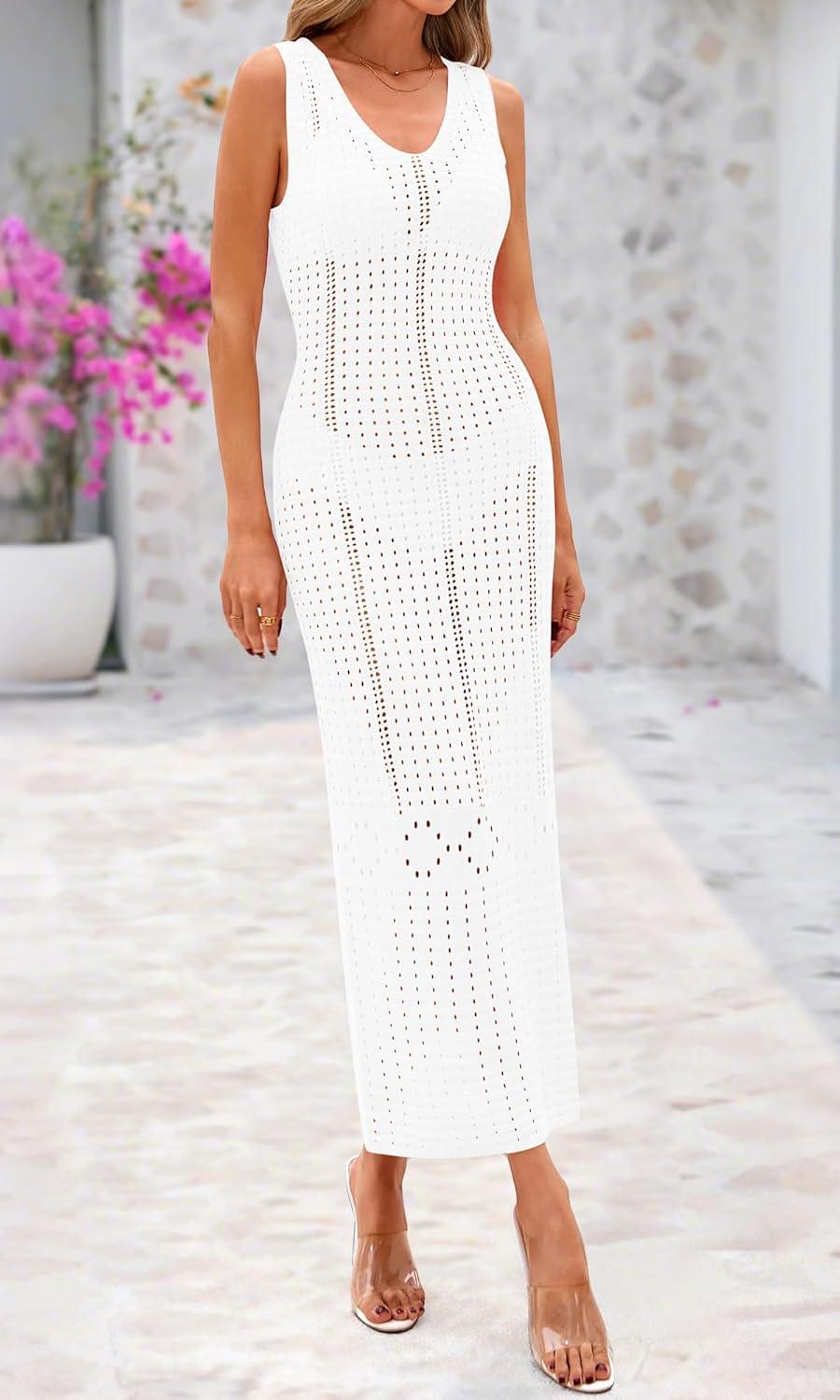 imageBTFBM Crochet Swimsuit Coverup for Women Summer Outfits Spring 2026 Swimwear Bathing Suit Cover Up Beach Vacation ClothesWhite