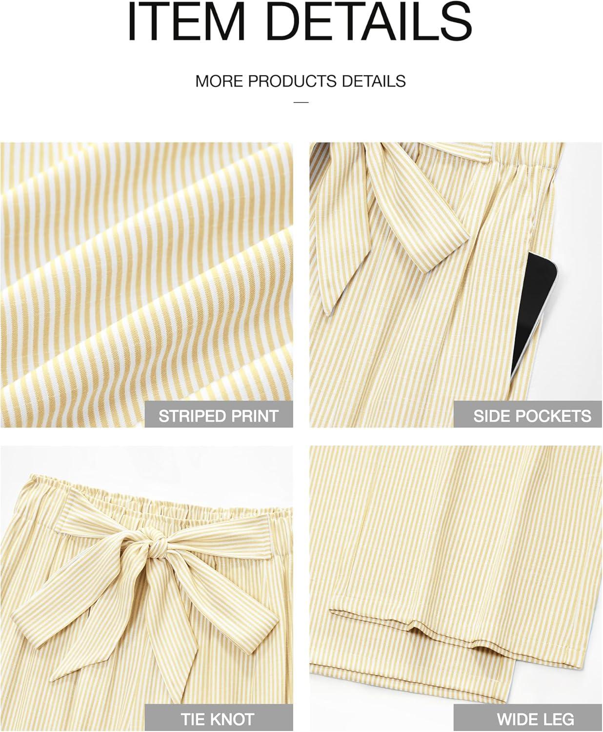 imageBTFBM Pants for Women 2026 Spring Clothes Striped High Waist Tie Knot Dressy Casual Wide Leg Palazzo Work Trousers PantsApricot