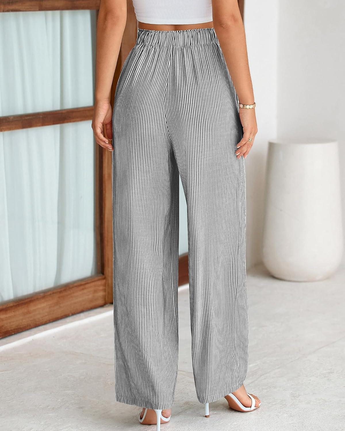 imageBTFBM Pants for Women 2026 Spring Clothes Striped High Waist Tie Knot Dressy Casual Wide Leg Palazzo Work Trousers PantsBlack
