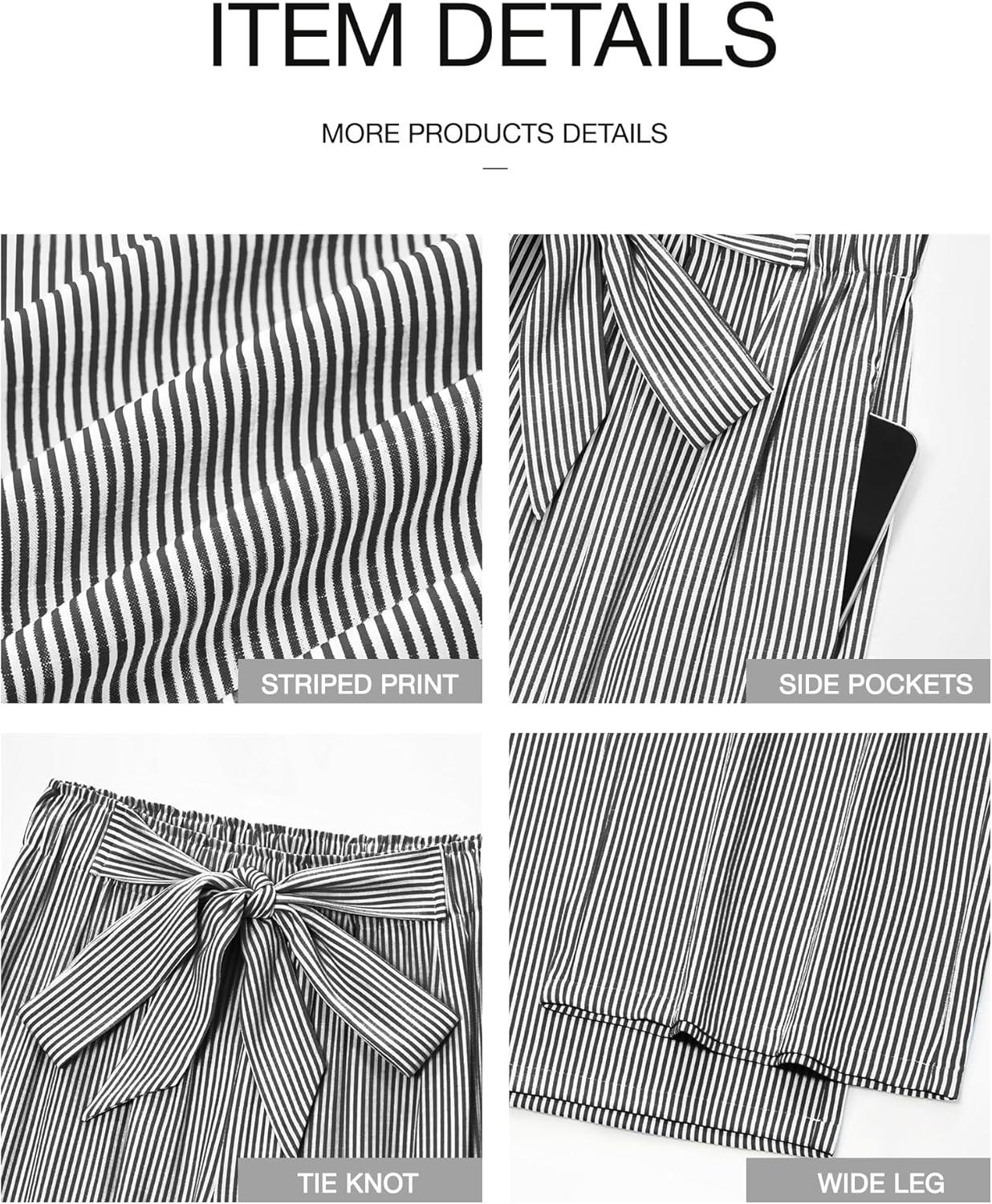 imageBTFBM Pants for Women 2026 Spring Clothes Striped High Waist Tie Knot Dressy Casual Wide Leg Palazzo Work Trousers PantsBlack