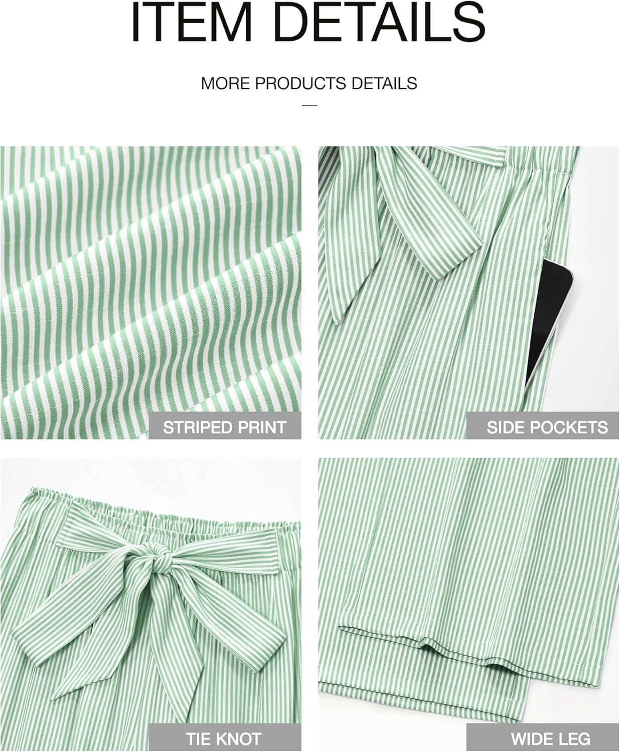 imageBTFBM Pants for Women 2026 Spring Clothes Striped High Waist Tie Knot Dressy Casual Wide Leg Palazzo Work Trousers PantsGreen