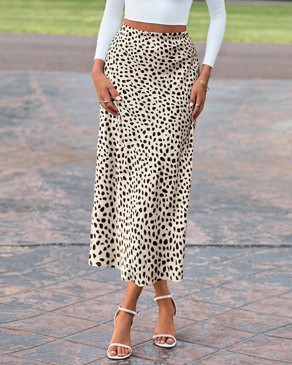 imageBTFBM Satin Skirts for Women Trendy Spring Summer 2026 High Waisted Leopard Print Cocktail Wedding Long Silk Midi SkirtApricot Black