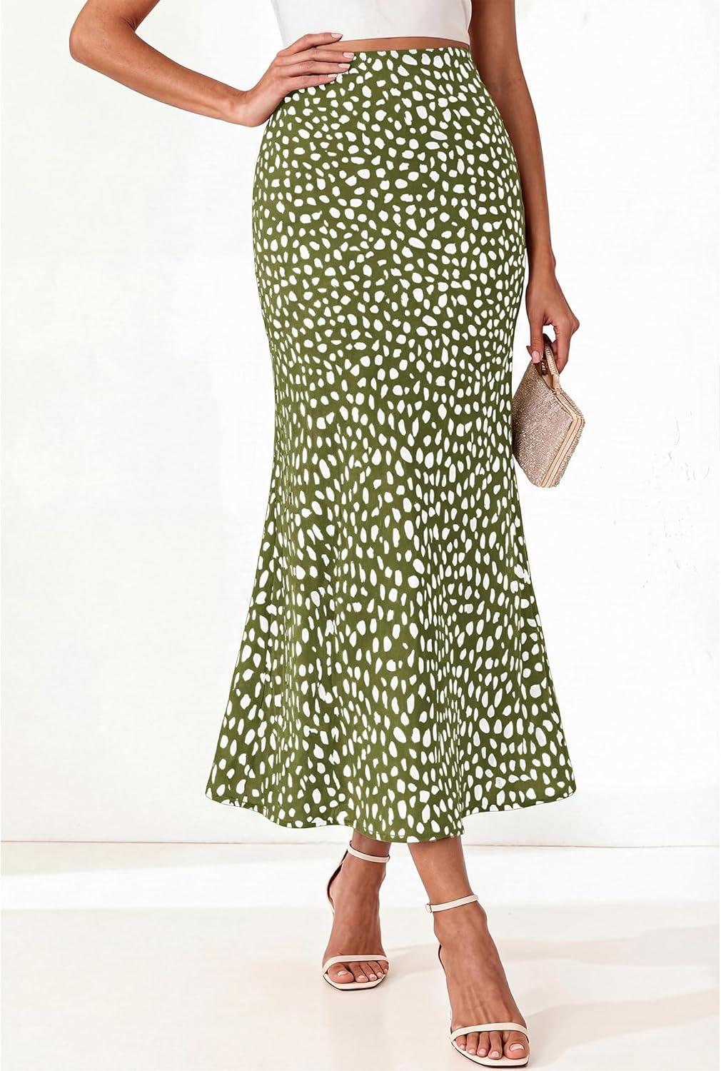imageBTFBM Satin Skirts for Women Trendy Spring Summer 2026 High Waisted Leopard Print Cocktail Wedding Long Silk Midi SkirtDot Army Green White