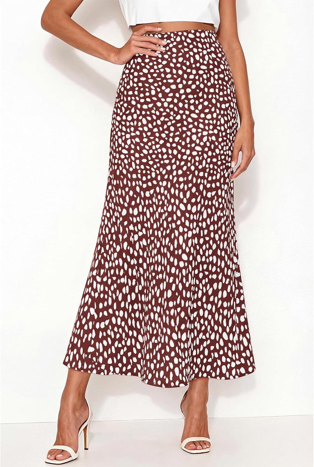 imageBTFBM Satin Skirts for Women Trendy Spring Summer 2026 High Waisted Leopard Print Cocktail Wedding Long Silk Midi SkirtDot Wine Red White