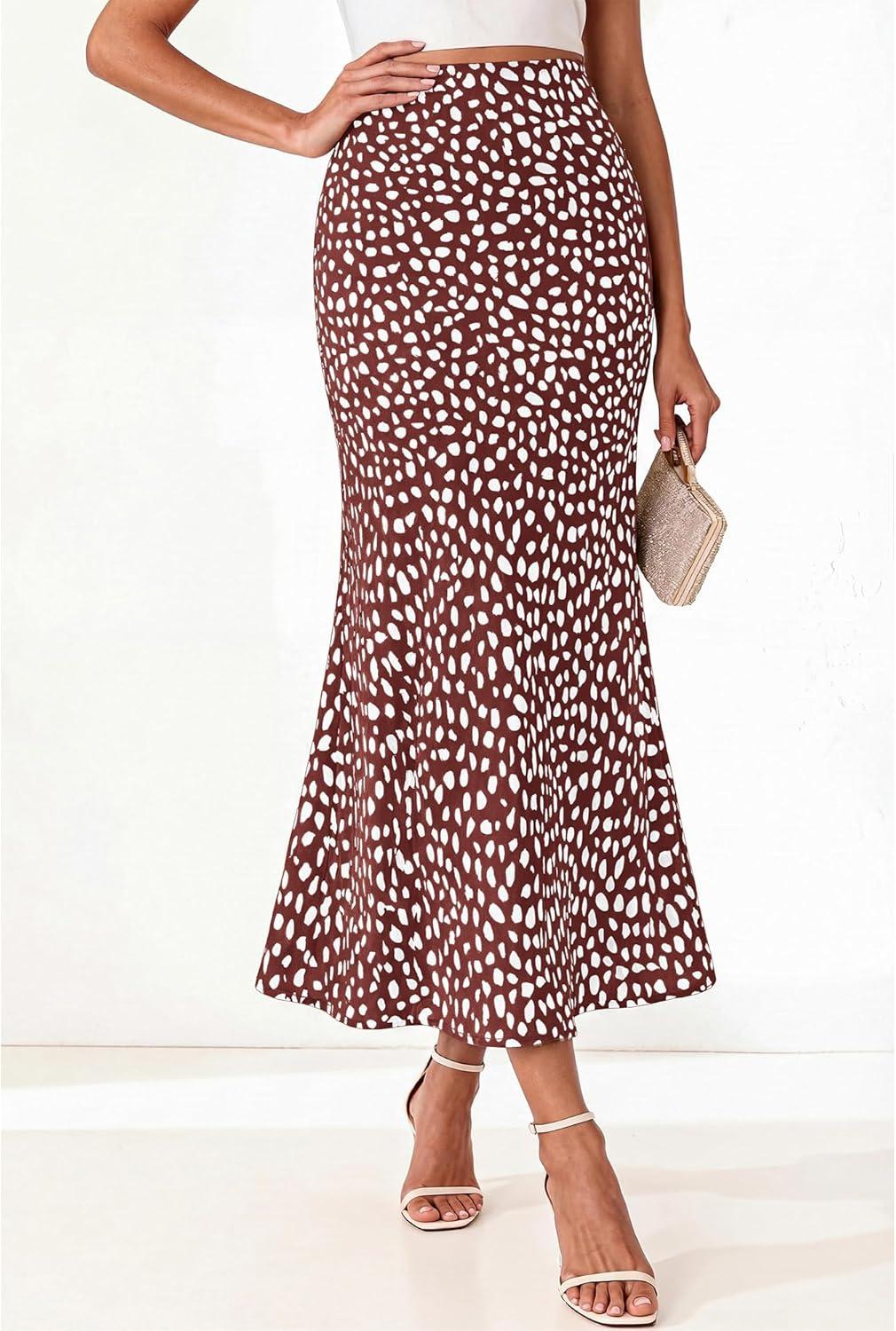 imageBTFBM Satin Skirts for Women Trendy Spring Summer 2026 High Waisted Leopard Print Cocktail Wedding Long Silk Midi SkirtDot Wine Red White