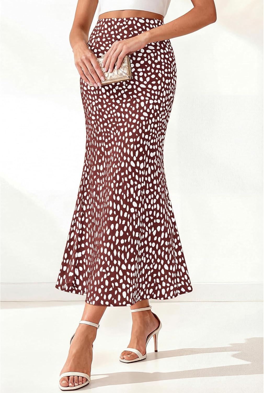 imageBTFBM Satin Skirts for Women Trendy Spring Summer 2026 High Waisted Leopard Print Cocktail Wedding Long Silk Midi SkirtDot Wine Red White