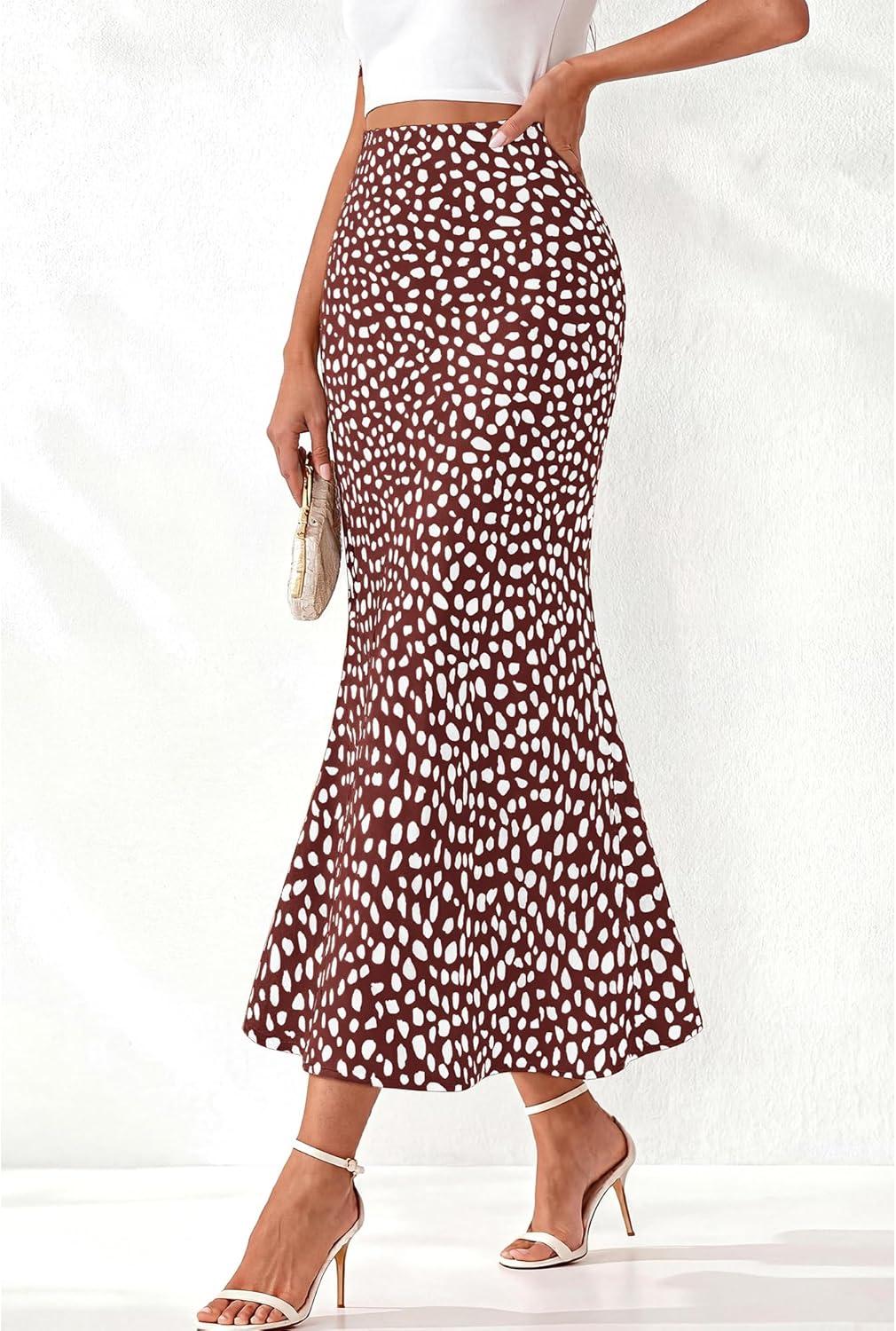 imageBTFBM Satin Skirts for Women Trendy Spring Summer 2026 High Waisted Leopard Print Cocktail Wedding Long Silk Midi SkirtDot Wine Red White