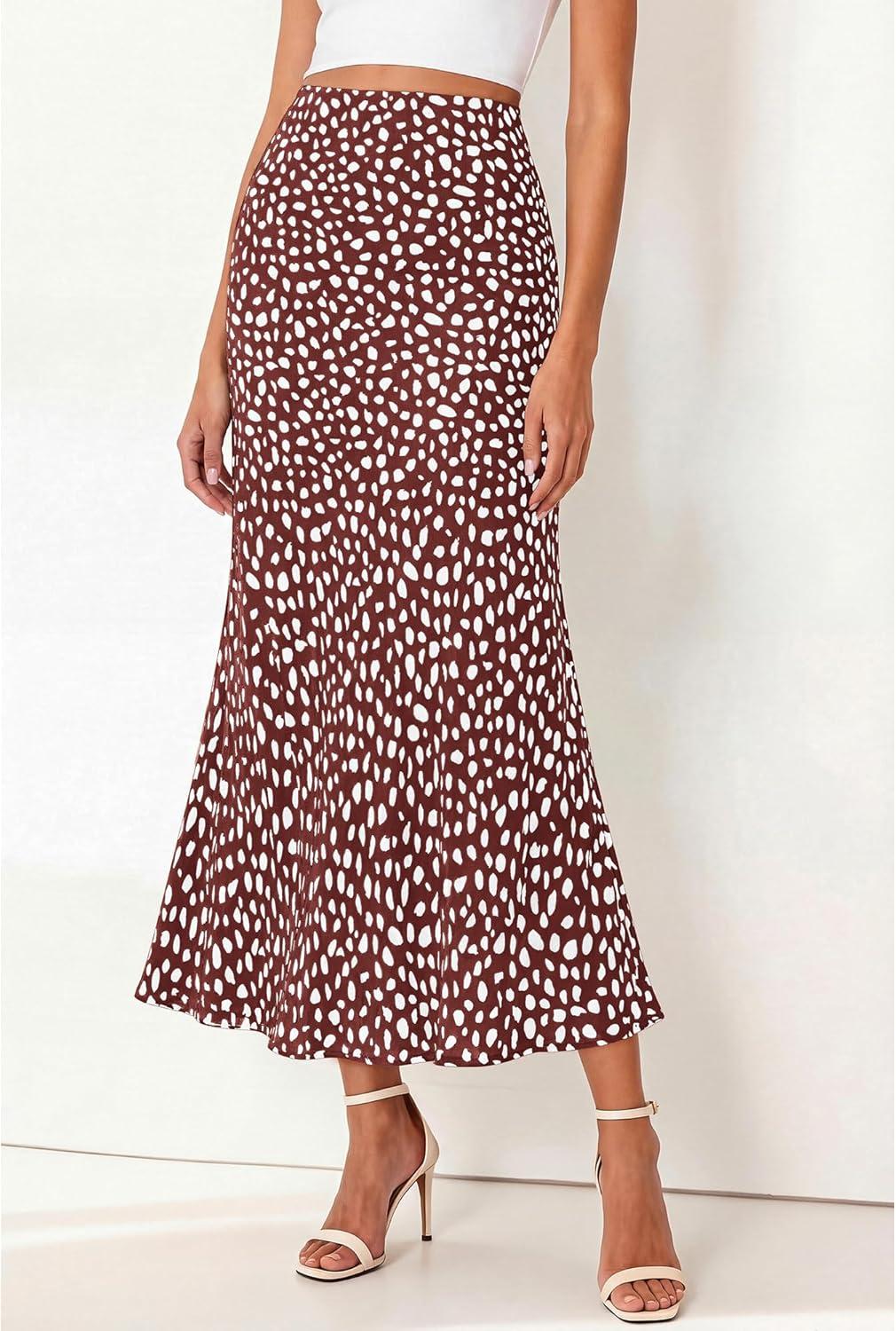 imageBTFBM Satin Skirts for Women Trendy Spring Summer 2026 High Waisted Leopard Print Cocktail Wedding Long Silk Midi SkirtDot Wine Red White