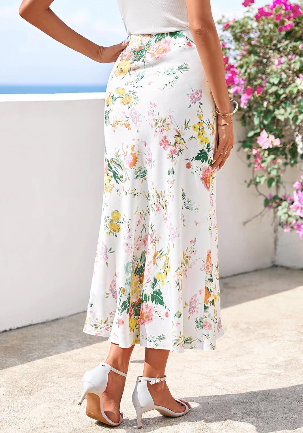 imageBTFBM Satin Skirts for Women Trendy Spring Summer 2026 High Waisted Leopard Print Cocktail Wedding Long Silk Midi SkirtFloral White