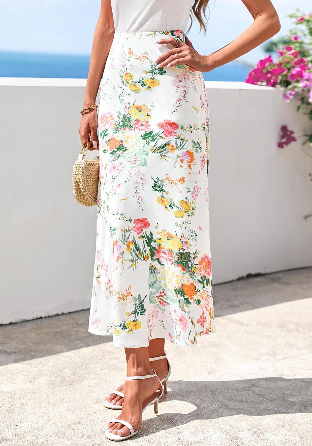 imageBTFBM Satin Skirts for Women Trendy Spring Summer 2026 High Waisted Leopard Print Cocktail Wedding Long Silk Midi SkirtFloral White