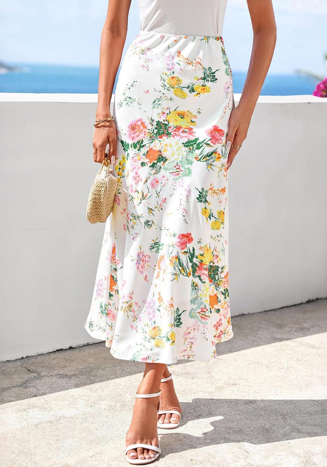 imageBTFBM Satin Skirts for Women Trendy Spring Summer 2026 High Waisted Leopard Print Cocktail Wedding Long Silk Midi SkirtFloral White