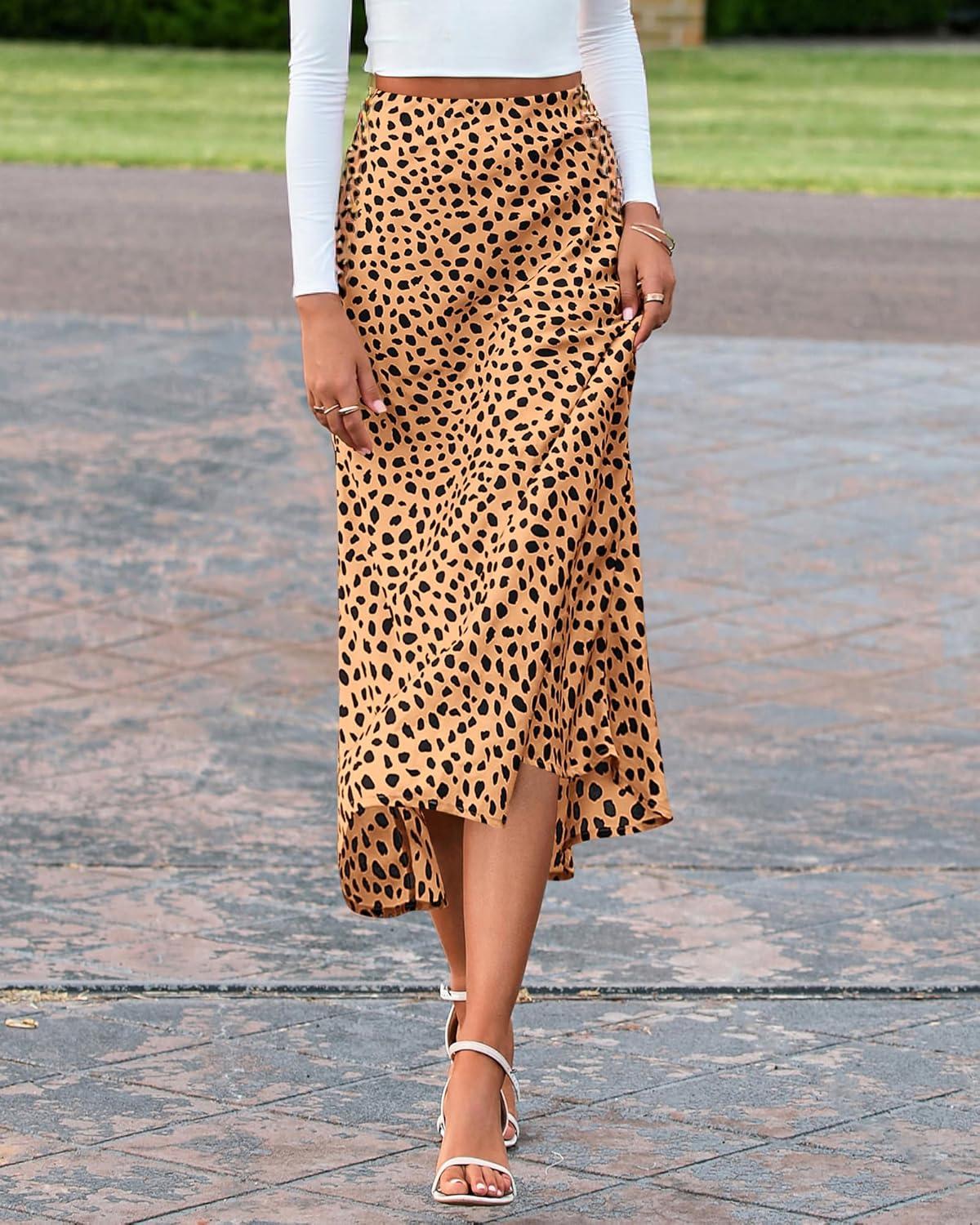 imageBTFBM Satin Skirts for Women Trendy Spring Summer 2026 High Waisted Leopard Print Cocktail Wedding Long Silk Midi SkirtKhaki Black