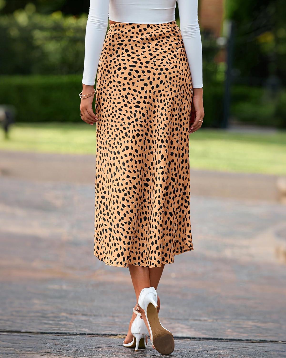 imageBTFBM Satin Skirts for Women Trendy Spring Summer 2026 High Waisted Leopard Print Cocktail Wedding Long Silk Midi SkirtKhaki Black