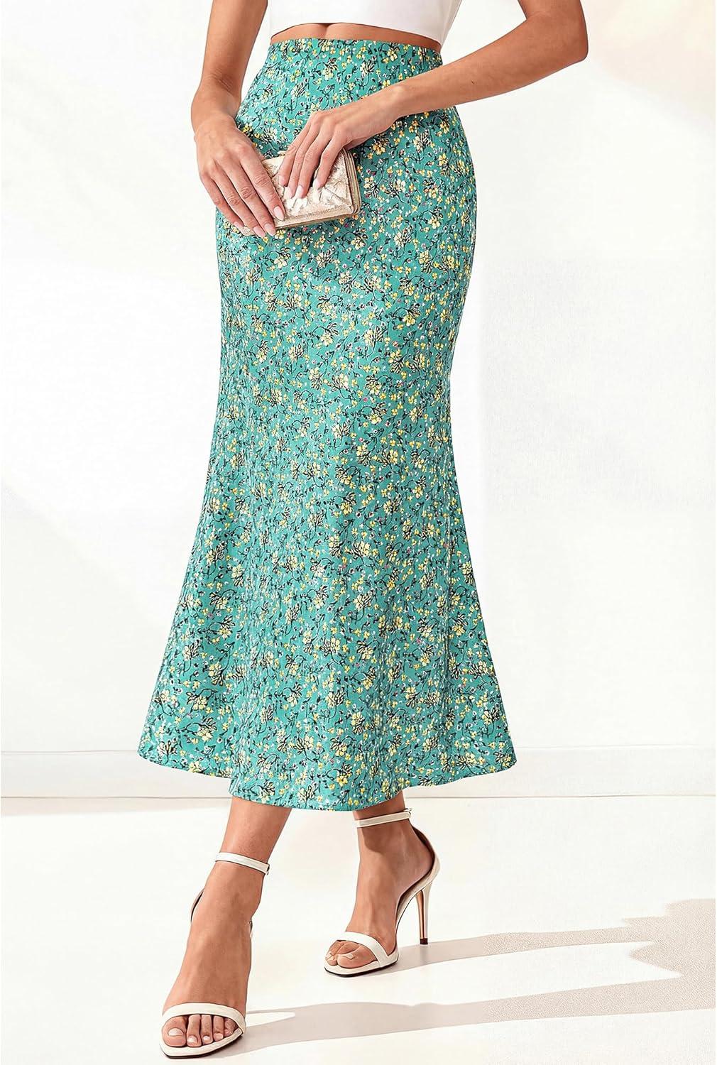 imageBTFBM Satin Skirts for Women Trendy Spring Summer 2026 High Waisted Leopard Print Cocktail Wedding Long Silk Midi SkirtLake Blue