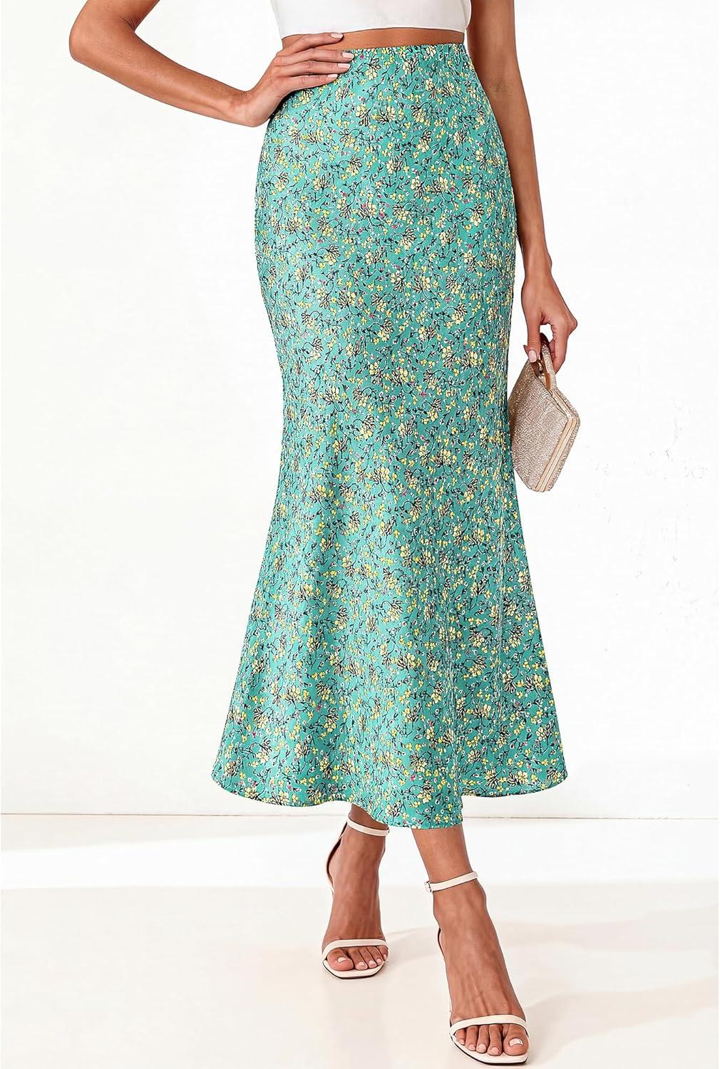 imageBTFBM Satin Skirts for Women Trendy Spring Summer 2026 High Waisted Leopard Print Cocktail Wedding Long Silk Midi SkirtLake Blue
