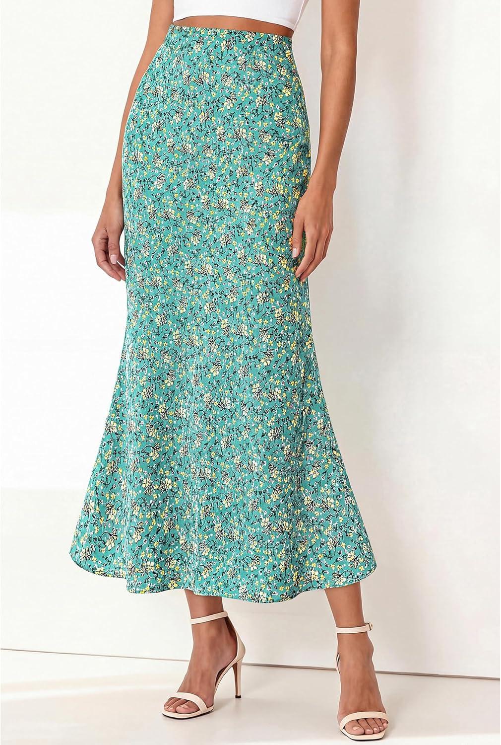imageBTFBM Satin Skirts for Women Trendy Spring Summer 2026 High Waisted Leopard Print Cocktail Wedding Long Silk Midi SkirtLake Blue