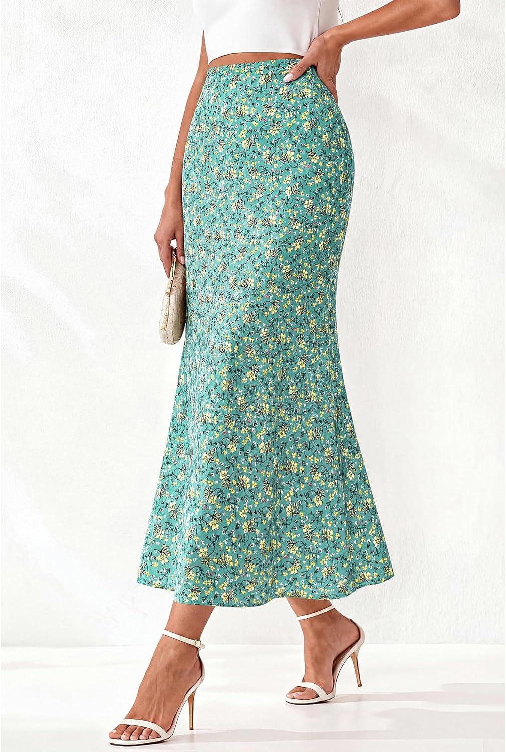 imageBTFBM Satin Skirts for Women Trendy Spring Summer 2026 High Waisted Leopard Print Cocktail Wedding Long Silk Midi SkirtLake Blue