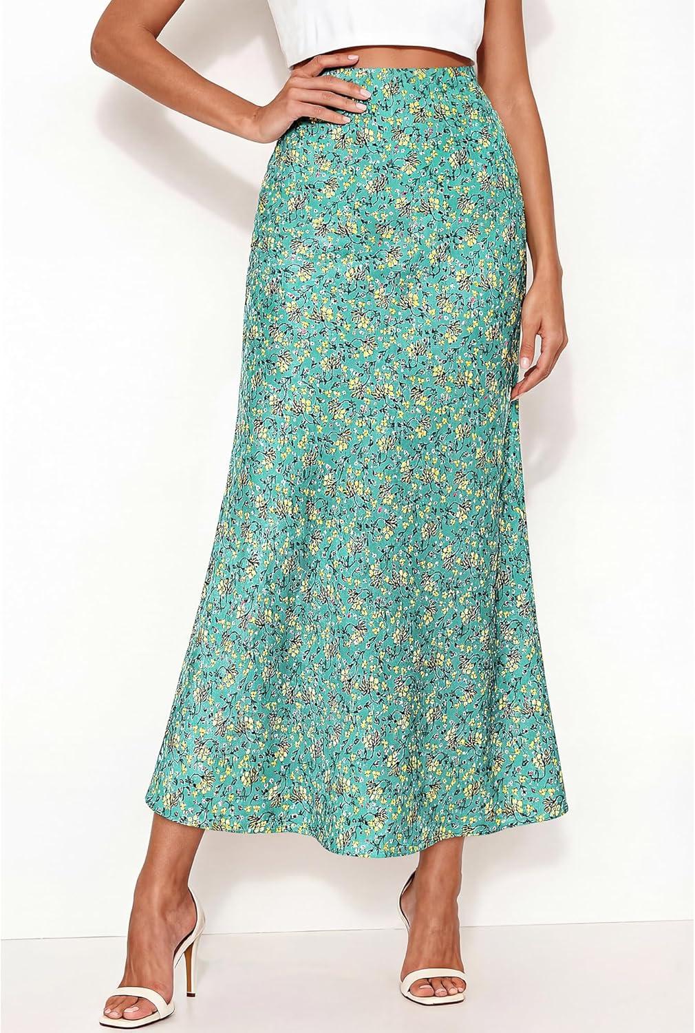 imageBTFBM Satin Skirts for Women Trendy Spring Summer 2026 High Waisted Leopard Print Cocktail Wedding Long Silk Midi SkirtLake Blue