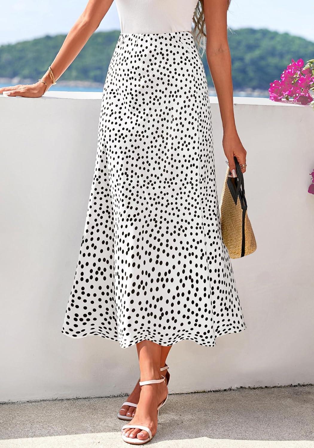 imageBTFBM Satin Skirts for Women Trendy Spring Summer 2026 High Waisted Leopard Print Cocktail Wedding Long Silk Midi SkirtPolka Dot White Black