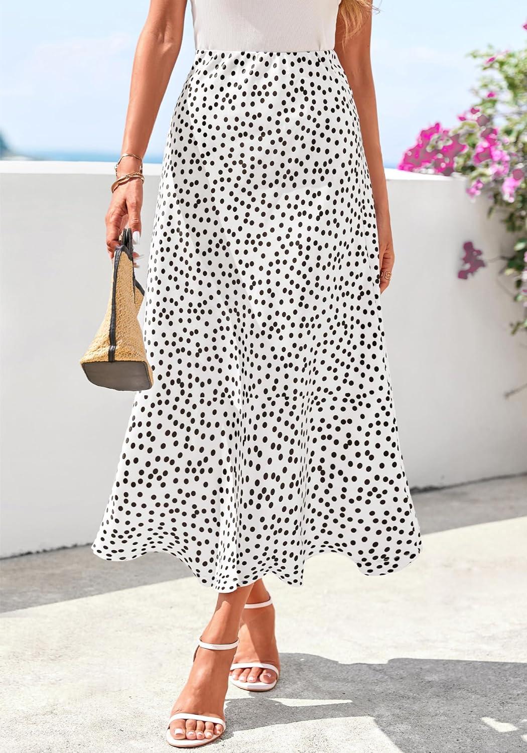 imageBTFBM Satin Skirts for Women Trendy Spring Summer 2026 High Waisted Leopard Print Cocktail Wedding Long Silk Midi SkirtPolka Dot White Black