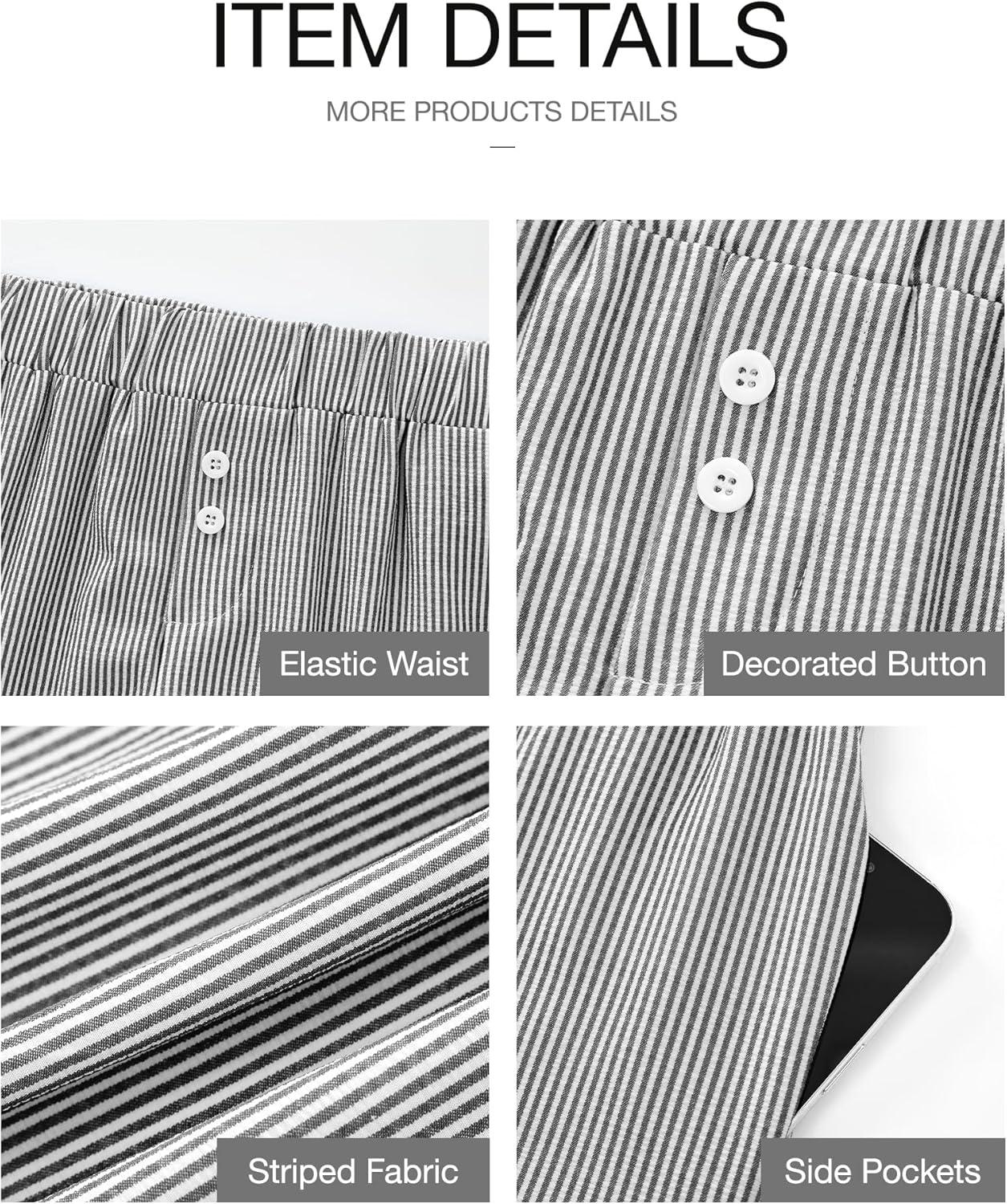 imageBTFBM Striped Boxer Shorts for Women 2026 Spring Summer Y2k Vacation Beach Bottoms Lounge Sleep Pajama PJ Pants ClothesBlack White