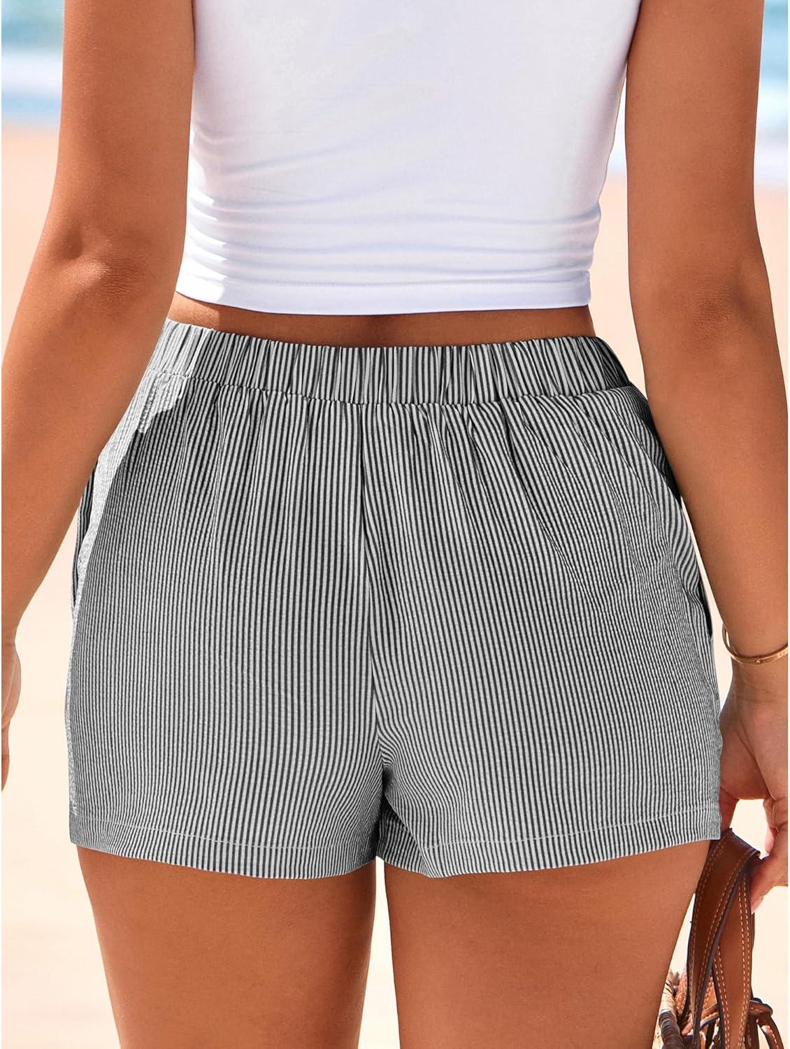imageBTFBM Striped Boxer Shorts for Women 2026 Spring Summer Y2k Vacation Beach Bottoms Lounge Sleep Pajama PJ Pants ClothesBlack White