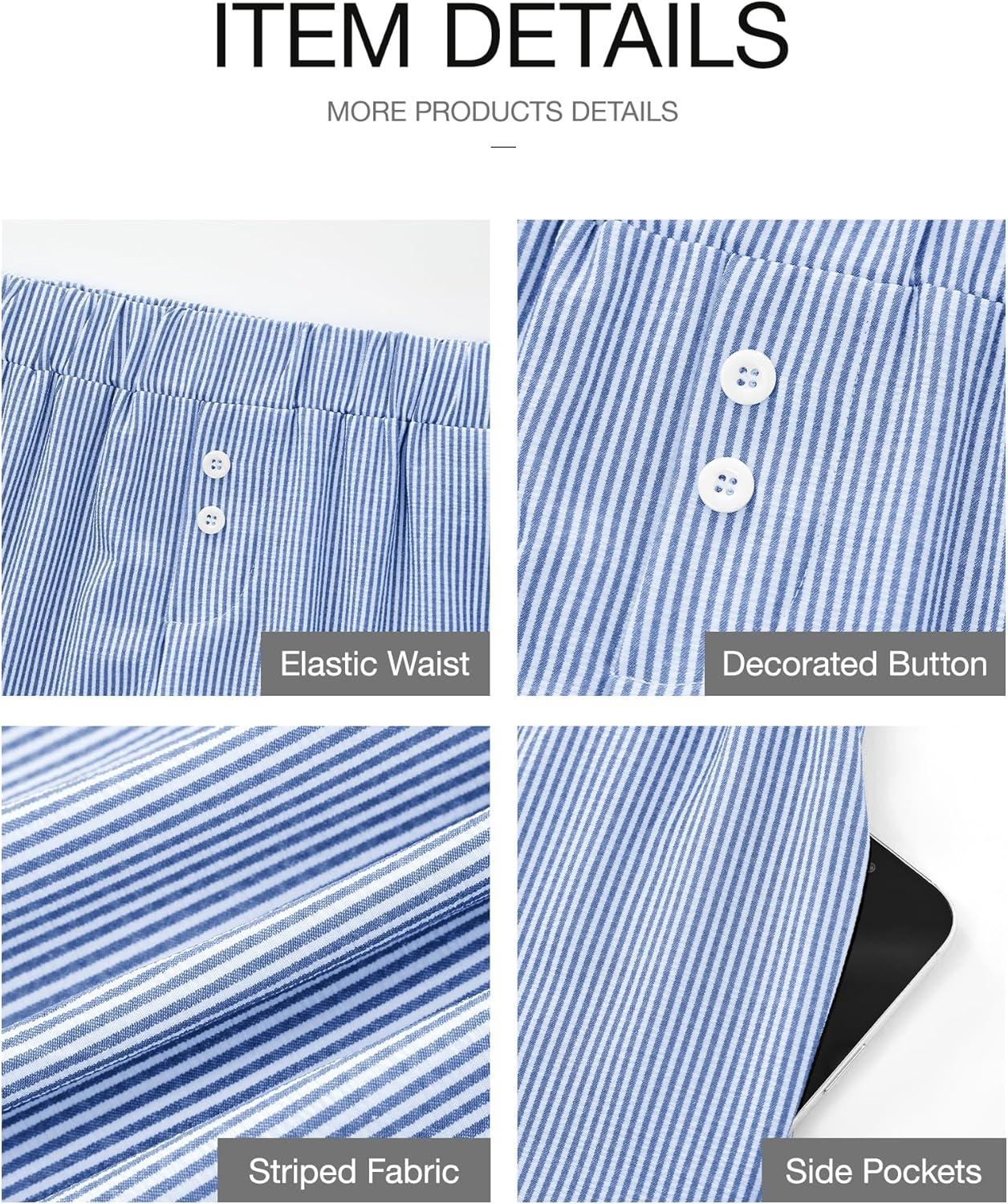 imageBTFBM Striped Boxer Shorts for Women 2026 Spring Summer Y2k Vacation Beach Bottoms Lounge Sleep Pajama PJ Pants ClothesBlue White